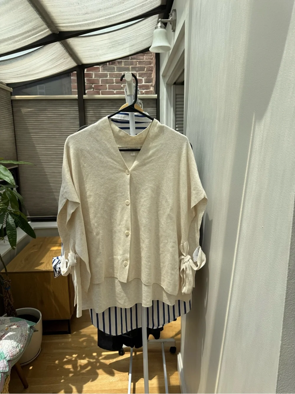 COS Lightweight Cream Button-Front Cardigan with Tie Sleeves
